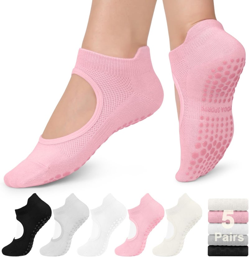 BLONGW 5 Pairs Pilates Socks Yoga Socks with Grips for Women Non Slip, Pilates, Workout, Pure Barre, Ballet, Dance, Hospital Socks - Image 1